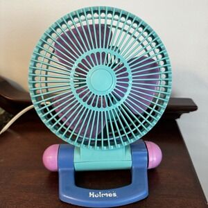 VTG 90s Holmes Desk Fan Aqua Purple Pink Blue Tilt 2 Speed Tested Works!